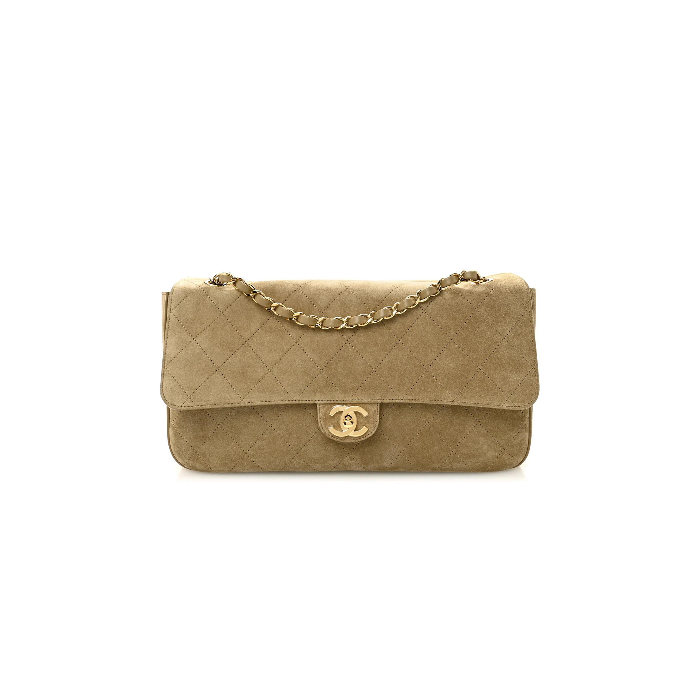 CHANEL MASTER SUEDE CALFSKIN SOUPLISSIMO MAXI FLAP DARK BEIGE (33*18*10cm)